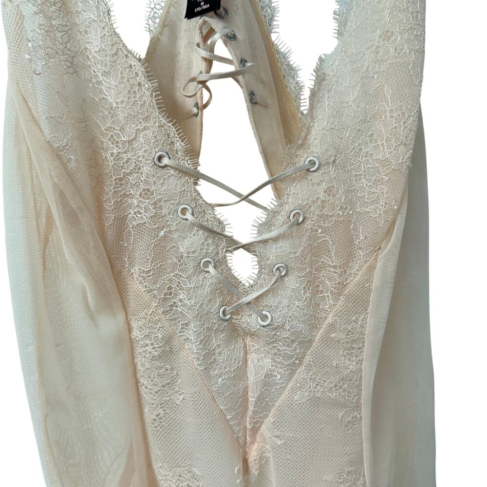 Victorias Secret Lace Nude Medium Bodysuit Semi Sheer Lingerie Style - Picture 4 of 13